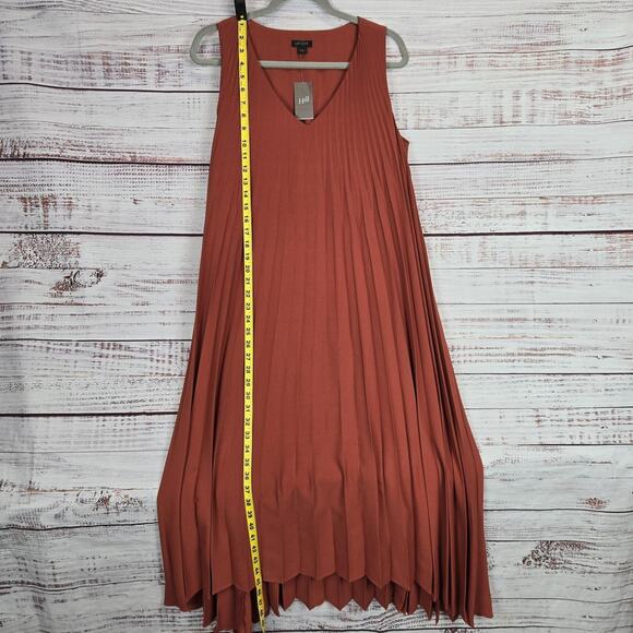 J Jill Wearever Collection Midi Dress M Burnt Orange Pleated Sleeveless Earthy - Picture 1 of 10